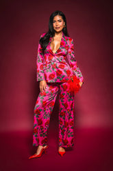 DOZEN ROSES SATIN PANT IN FUCHSIA
