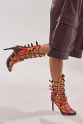 AKIRA GOLD FEVER ORANGE MULTI OMBRE OPEN TOE BOOTIE