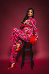 DOZEN ROSES SATIN BLAZER IN FUCHSIA