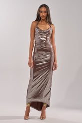 ATHENA METALLIC HALTER NECK MAXI DRESS