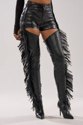 AZALEA WANG KATRICE BLACK STILETTO WESTERN FRINGE CHAP BOOT