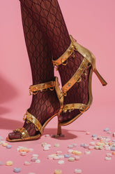 AKIRA GOLD MARQUISE GOLD STILETTO SANDAL WITH RINGS