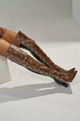 AKIRA GOLD NOAMI MULTI SNAKE PRINT CHUNKY HEEL BOOT