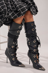 AKIRA GOLD PANTOUM BLACK PU HARDWARE BOOT